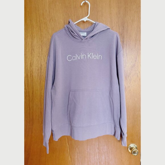 Calvin Klein Logo Terry Relaxed Hoodie Grey Lavender Med NWT - Picture 2 of 7